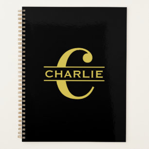 Agenda Monograma Personalizado Y Nombre Negro Y Oro