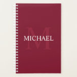 Agenda Monograma personalizado y nombre rojo borgoña<br><div class="desc">El Monograma y Regalo de Nombres Personalizados presenta un nombre personalizado en blanco y monograma en rojo burdeos claro como fondo,  en estilo clásico de tipo de letra serif,  sobre fondo rojo burdeos. Perfecto como regalo de vacaciones,  regalo del padre para papá y regalo para cualquier ocasión especial.</div>