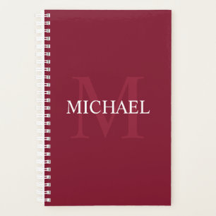 Agenda Monograma personalizado y nombre rojo borgoña