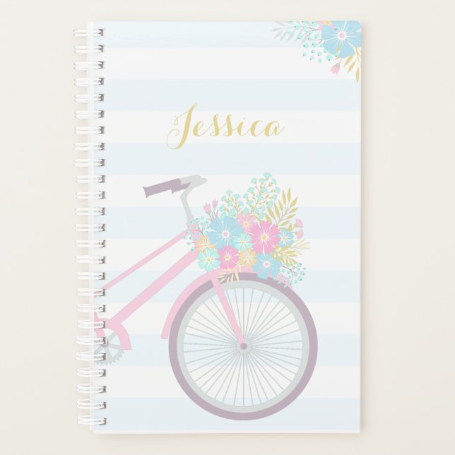 Agenda Monograma Plano de Pastel de Bicicletas de Flores (Anverso)