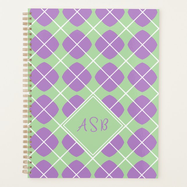Agenda Monograma Preppy Pastel Púrpura Argel Verde (Anverso)