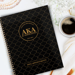Agenda Monograma profesional Black Gold Trellis
