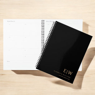 Agenda Monograma profesional negro y oro inicial