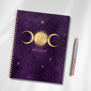 Agenda Monograma púrpura de la luna de oro celeste
