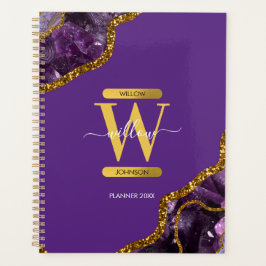 Agenda Monograma Purpurina de Geode de Agate Purple & Gol