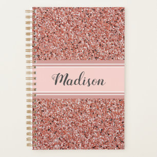 Agenda Monograma Purpurina de oro rosa rosa personalizado