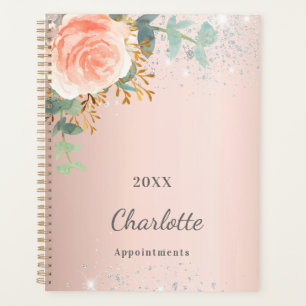 Agenda Monograma purpurina plateado floral de oro Rosa
