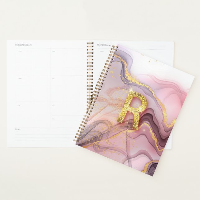 Agenda Monograma R Rosegold Purpurina Rosa Girly Gift (Demostración)