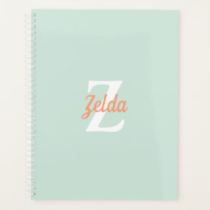 Agenda Monograma Retro Personalizado Verde Menta Naranja 