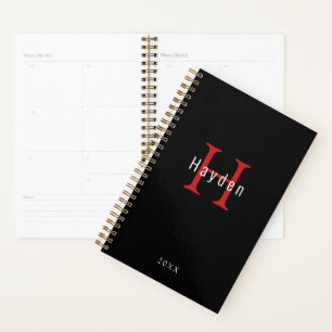 Agenda Monograma rojo blanco y negro Añadir tu nombre + a