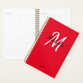 Agenda Monograma Rojo y Blanco Simple Elegante Plano Clás