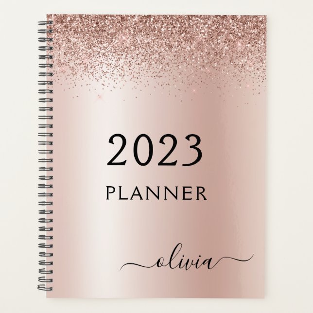 Agenda Monograma Rosa de Purpurina rosa Rubor Gold 2021 (Anverso)
