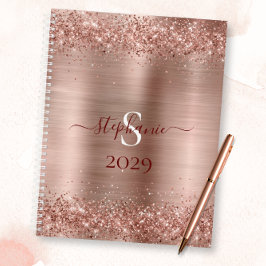 Agenda Monograma Rosa Faux-Purpurina Girly Glam