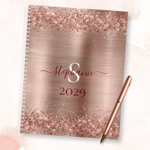 Agenda Monograma Rosa Faux-Purpurina Girly Glam