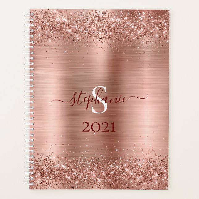 Agenda Monograma Rosa Faux-Purpurina Girly Glam (Anverso)