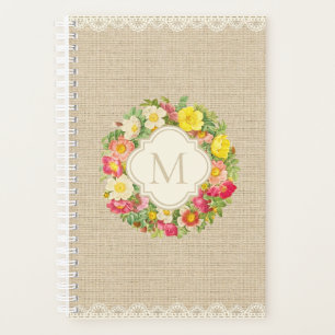 Agenda Monograma Rosas de cosecha de vintage Planner de l