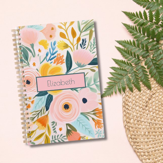 Agenda Monograma Rubor color de agua bucal rosa (Monogrammed Blush Pink Watercolor Floral Botanical Yearly Planner. Any start date)
