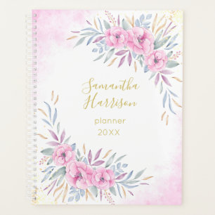 Agenda Monograma Rubor Flores rosas color de agua elegant