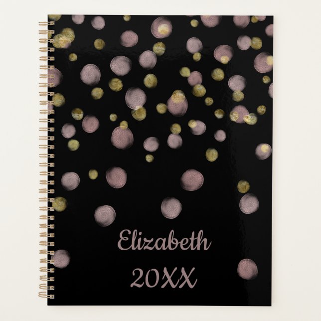 Agenda Monograma Rubor Oro rosado sobre negro (Anverso)