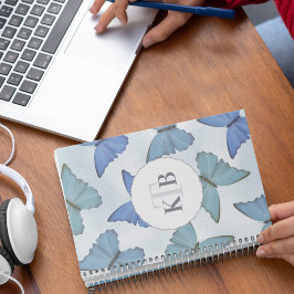 Agenda Monograma simple azul hermoso mariposas