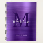 Agenda Monograma simple cepillado metálico púrpura modern<br><div class="desc">Moderno y simple cepillado de monograma metálico púrpura</div>