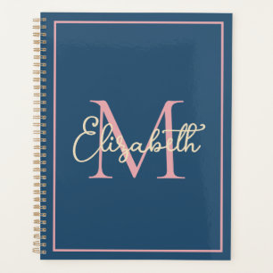 Agenda Monograma simple de la marina de adormidera rosa y