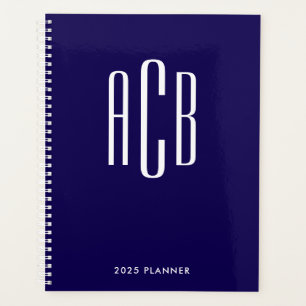 Agenda Monograma Simple de Tres Letras Azul Oscuro