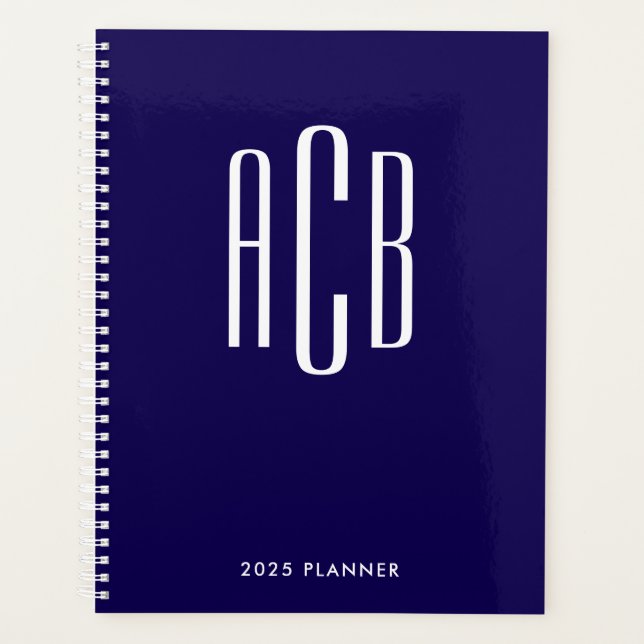 Agenda Monograma Simple de Tres Letras Azul Oscuro (Anverso)