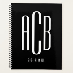 Agenda Monograma Simple de Tres Letras en Blanco y Negro