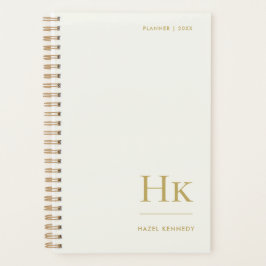 Agenda Monograma Simple Elegante Marfil Dorado Personaliz