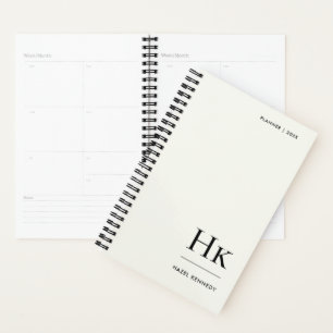 Agenda Monograma Simple Elegante Mínimo Marfil Personaliz
