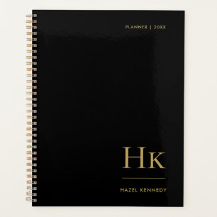Agenda Monograma simple elegante oro negro personalizado