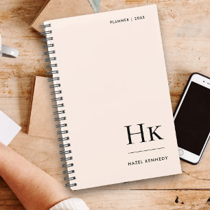 Agenda Monograma simple elegante Rubor rosa personalizado