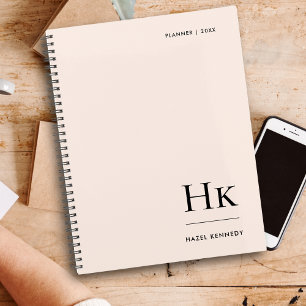 Agenda Monograma simple elegante Rubor rosa personalizado