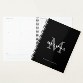 Agenda Monograma simple Minimalista negro y blanco gris