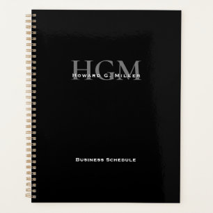 Agenda Monograma simple negro plateado 3 letras