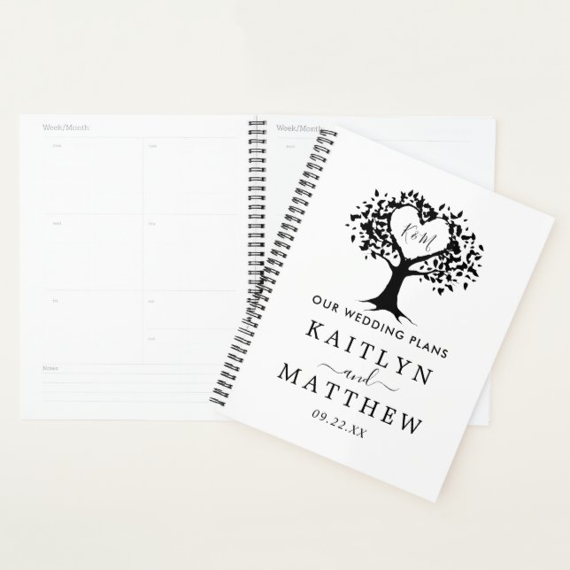 Agenda Monograma simple negro y blanco Boda de árbol del  (Demostración)