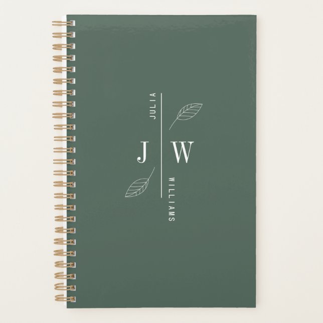 Agenda Monograma simple y elegante verde mineral (Anverso)