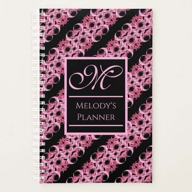 Agenda Monograma Sobre Cubierta Difícil Rosa Fractal Y Ne (Anverso)