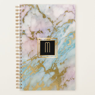 Agenda Monograma turquesa de oro de mármol pálido