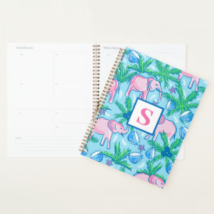 Agenda Monograma verde rosa azul preppy