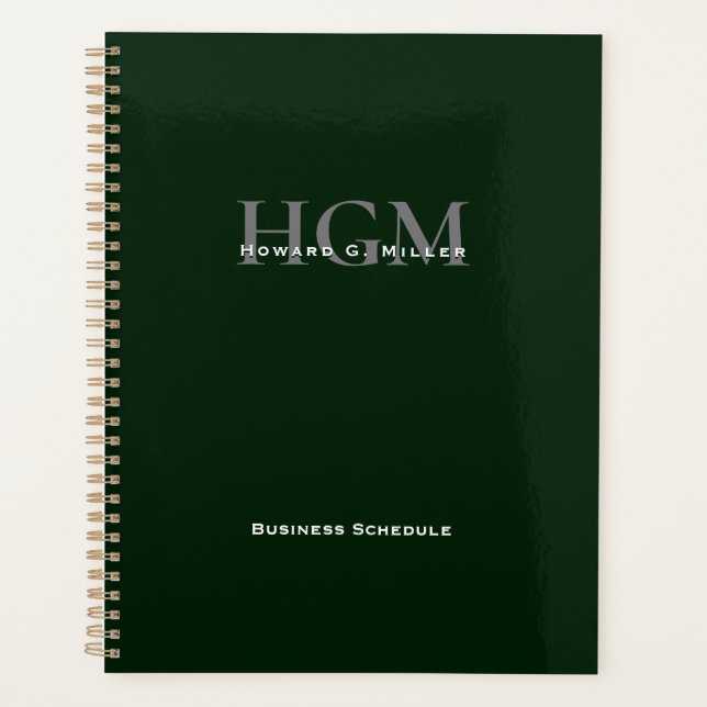 Agenda Monograma verde simple profesional 3 letras (Anverso)