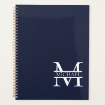 Monograma y nombre azul elegante de la marina pers