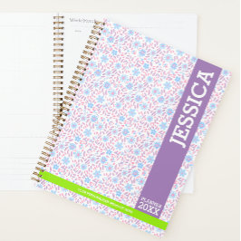 Agenda Monograma y nombre floral púrpura personalizado