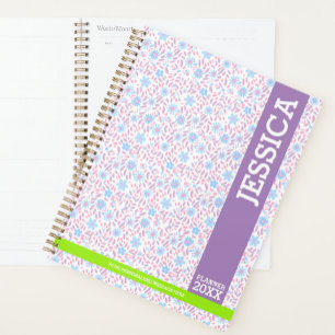 Agenda Monograma y nombre floral púrpura personalizado