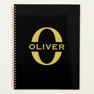 Agenda Monograma Y Nombre Negro Y Oro Personalizados