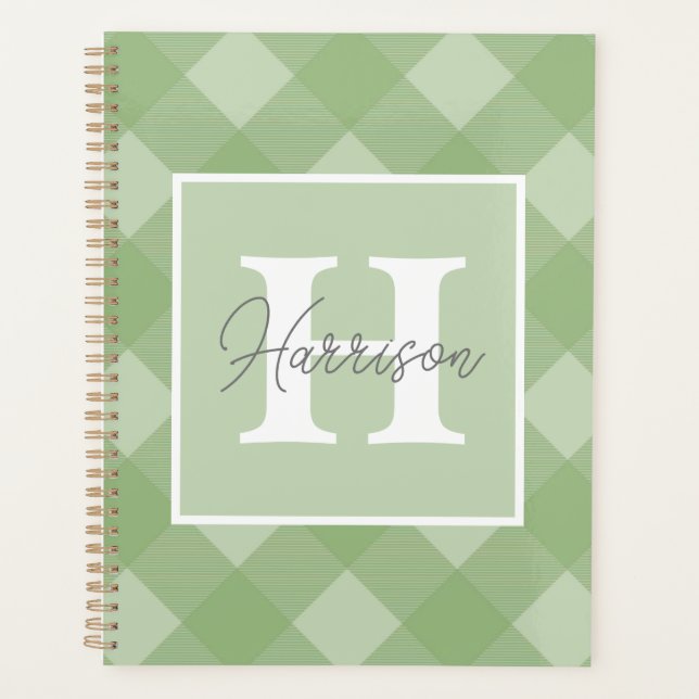 Agenda Monograma y nombre personalizados con placa verde (Anverso)