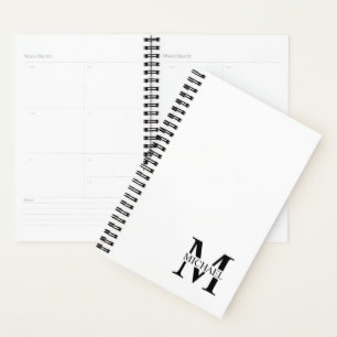 Agenda Monograma y nombre personalizados en blanco