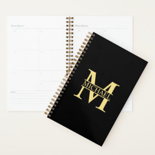 Agenda Monograma y nombre personalizados en negro y oro