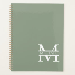 Agenda Monograma y nombre verde elegante y personalizado